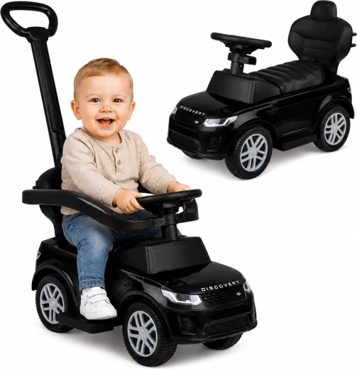 Girello e cavalcabile per bambini con maniglione di spinta 2 in 1 Range Rover Discovery nero con suoni