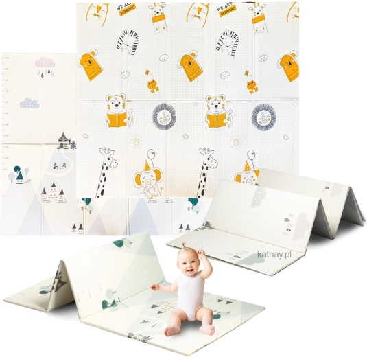 Tappetino educativo in schiuma pieghevole e double-face per bambini 180 × 200 cm – animaletti
