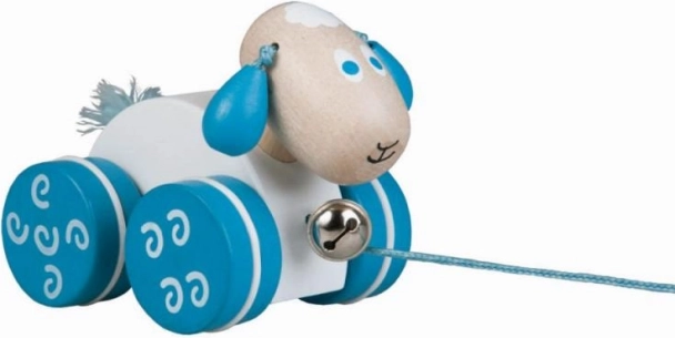 Pecorella di legno da traino con campanellino – confezione ECO