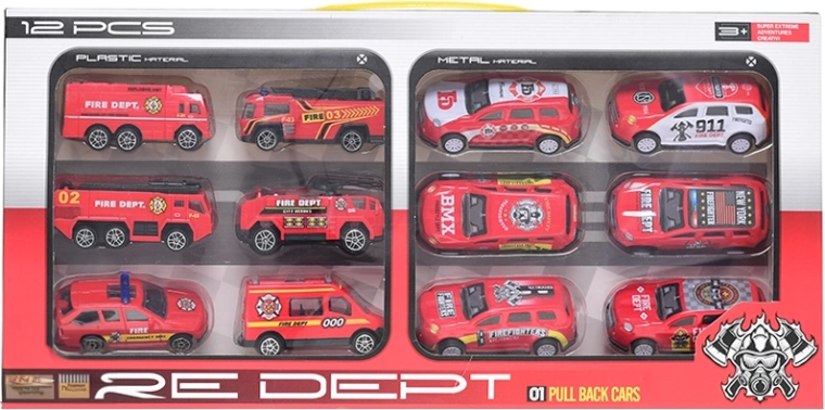 Set di camion dei pompieri 12 pz con corsa libera e retrocarica