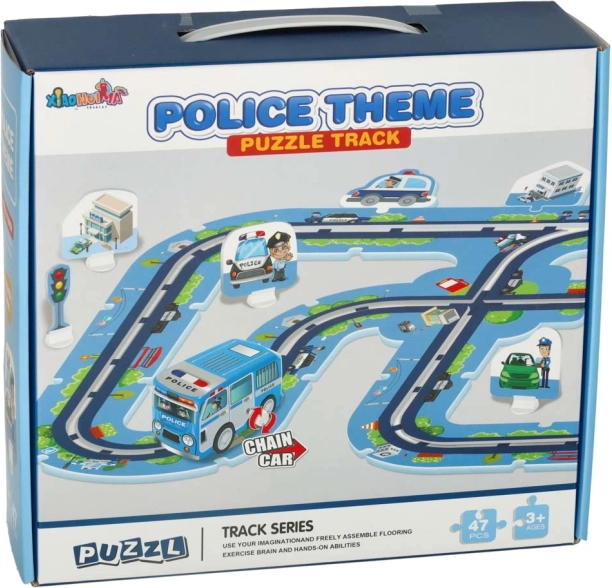 Pista per bambini della polizia puzzle con veicoli e segnali stradali