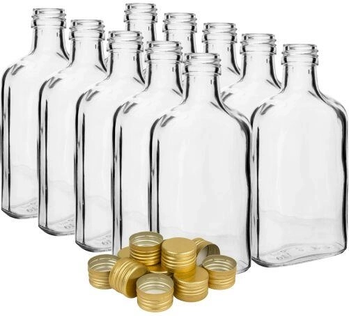 Fiaschetta in vetro 200 ml con tappo, trasparente (confezione da 10 pezzi)