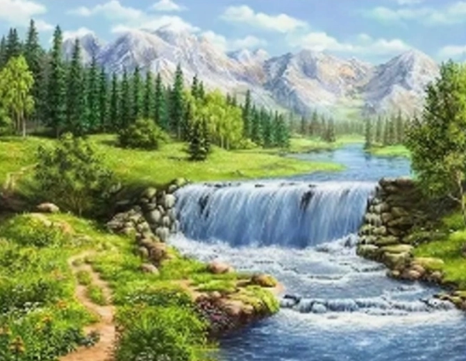 Pittura con i numeri – zattera tra le montagne 40 × 50 cm