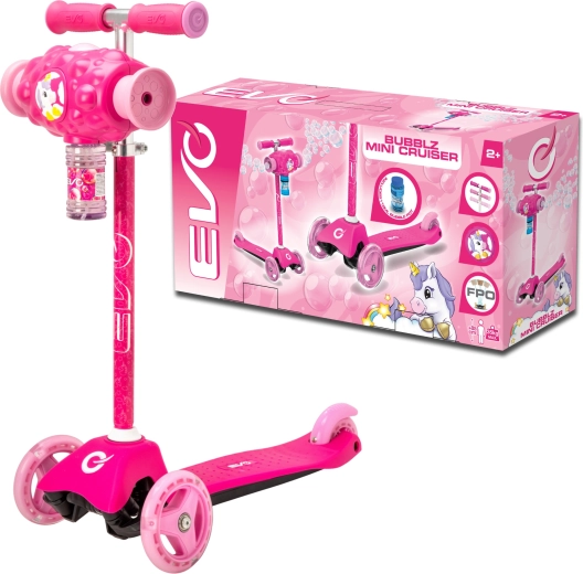 EVO monopattino per bambini a tre ruote Bubblz Mini Cruiser con macchina delle bolle, rosa