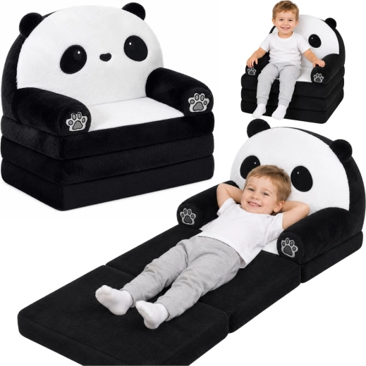 Poltroncina per bambini trasformabile 2 in 1 Panda (divanetto e lettino) bianco e nero