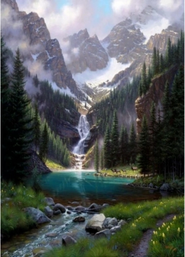 Ricamo con diamanti (diamond painting) – Staw w górach 30 × 40 cm