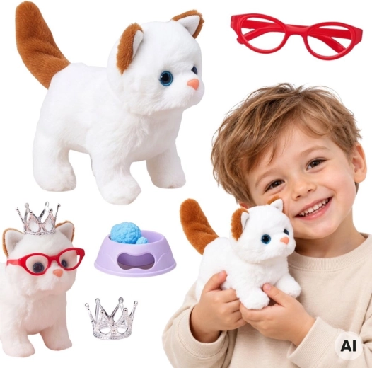 Gattina interattiva bianca e marrone WOOPIE con corona e accessori