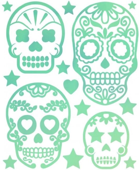 Toppe termoadesive fluorescenti – foglio grande con motivi di teschi