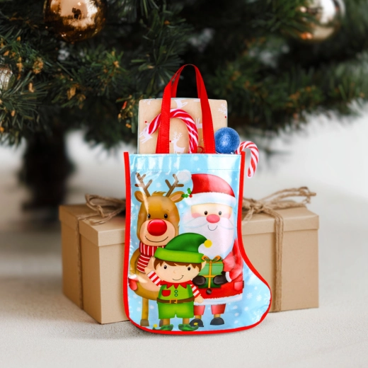 Sacchetto regalo natalizio blu a forma di stivale, 33 cm