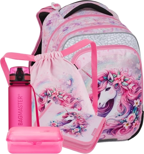 Bagmaster BETA grande set scolastico per bambini di prima elementare con unicorno