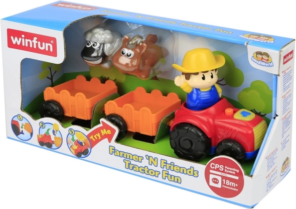 Trattore con rimorchio che suona e lampeggia