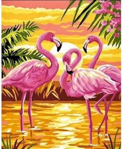 Pittura con i numeri su telaio 40 × 50 cm – fenicotteri rosa