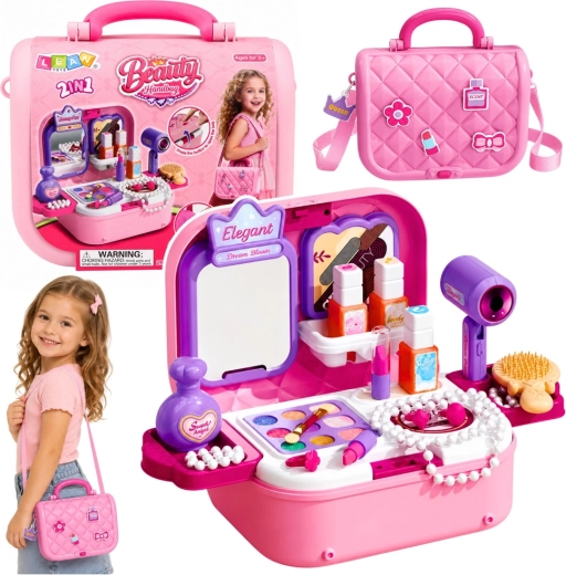 Set cosmetico per bambini portatile 2 in 1 in valigetta con specchietto e accessori - 1 pezzo