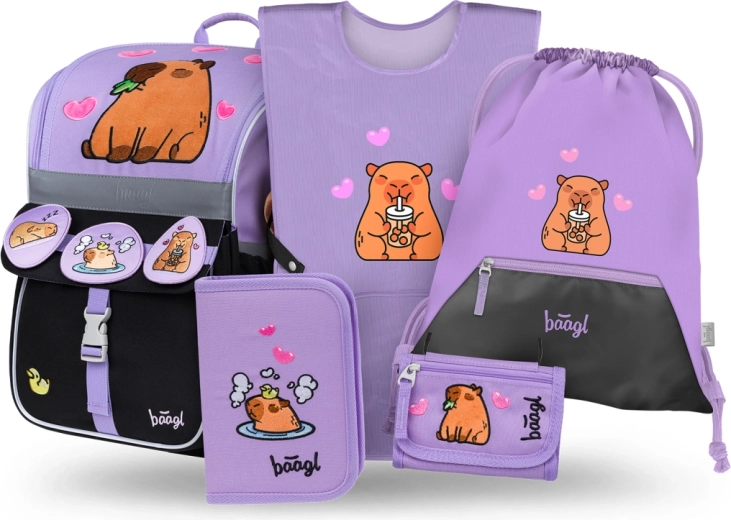 baagl set scolastico zippy capybara – cartella, astuccio, sacca, grembiule e portamonete