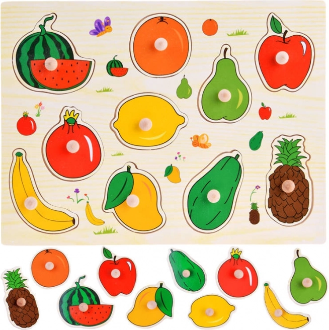 Puzzle a incastro in legno con frutta e maniglie (10 pezzi)