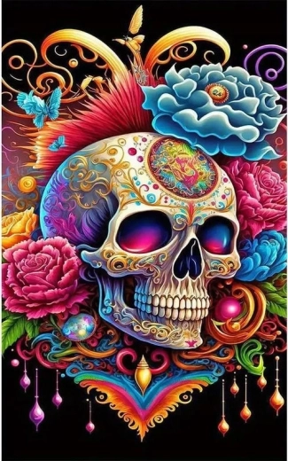 Pittura diamantata Teschio con fiori Halloween 30 × 40 cm