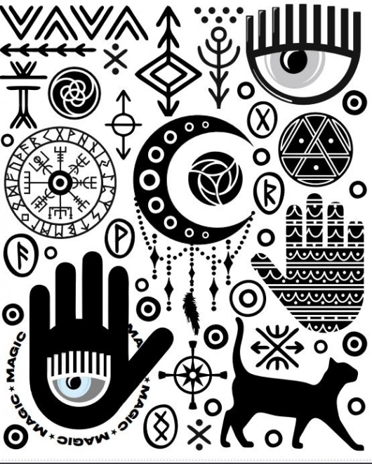 Toppe termoadesive – simboli mistici, foglio grande 20 × 30 cm