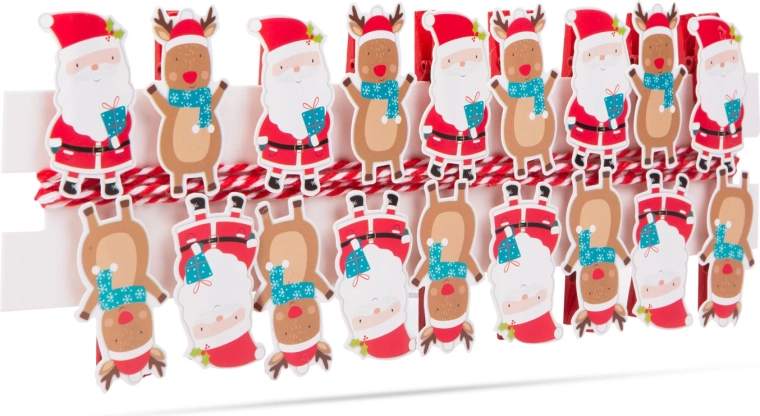 Mollette natalizie con nastro e motivo San Nicola - 18 pezzi