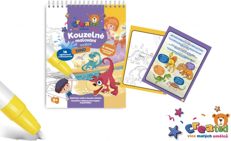 Colorazione magica con acqua – blocco, 4 fogli – Dinosauri