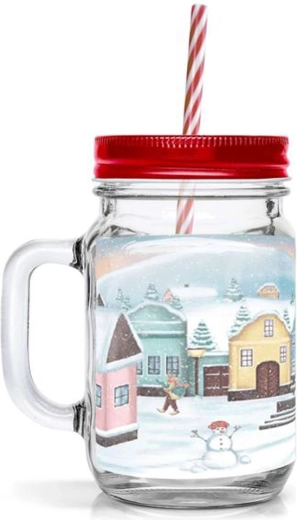 Bicchiere con cannuccia TORO 450 ml con motivo natalizio del villaggio