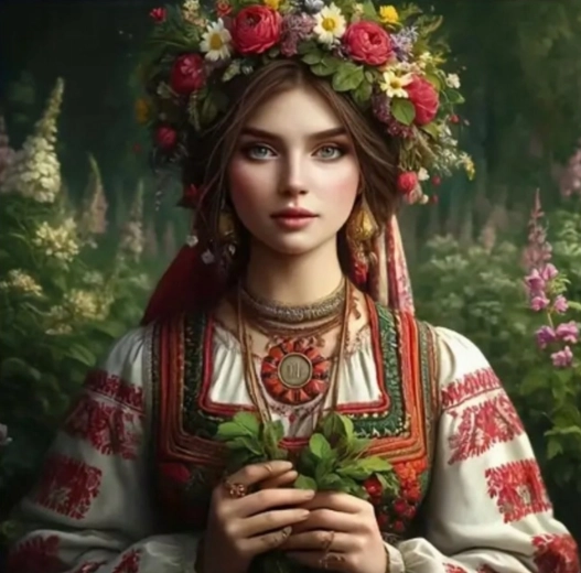 Pittura diamantata – donna slava con fiori 30 × 40 cm