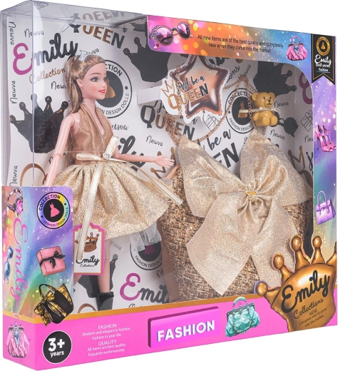 Bambola con borsetta per bambini EMILY – abito scintillante e accessori