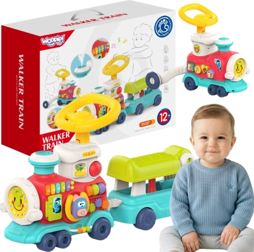 Woopie Baby locomotiva interattiva 2in1: primi passi (carrellino spingi) e cavalcabile con vapore