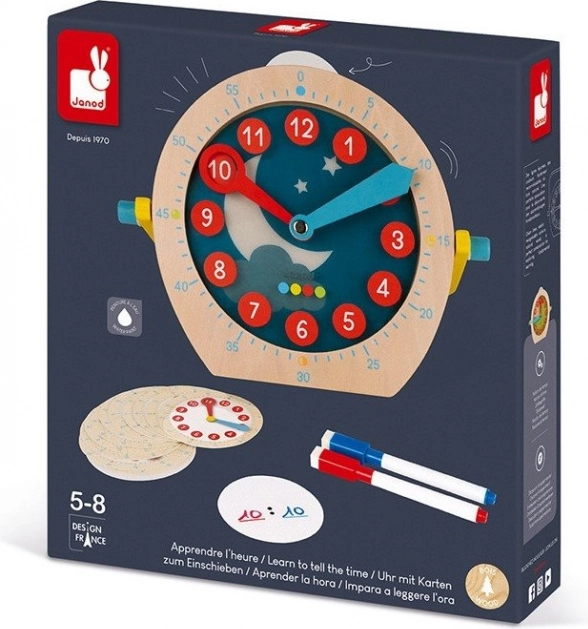 Janod orologio didattico in legno con schede cancellabili