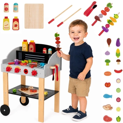 Grill da giardino in legno Woopie con spiedini e accessori, 24 pezzi