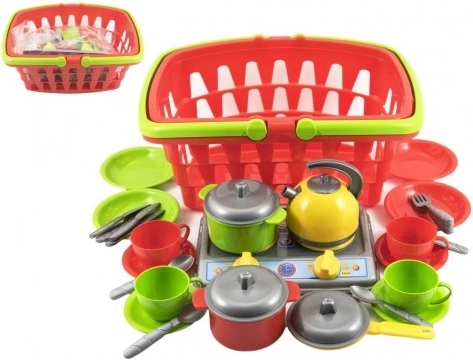 Set da cucina con cestino della spesa in plastica