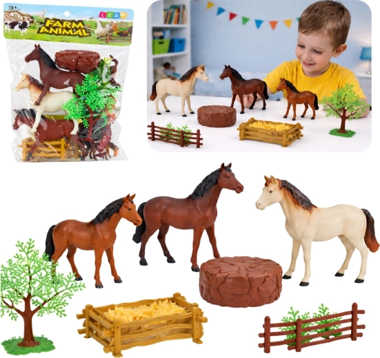 Set di figurine di cavalli da fattoria con accessori, 23 pezzi