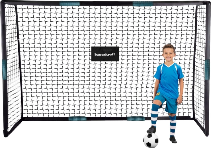 Porta da calcio in metallo Bauerkraft con rete 300 × 200 × 120 cm nero-blu