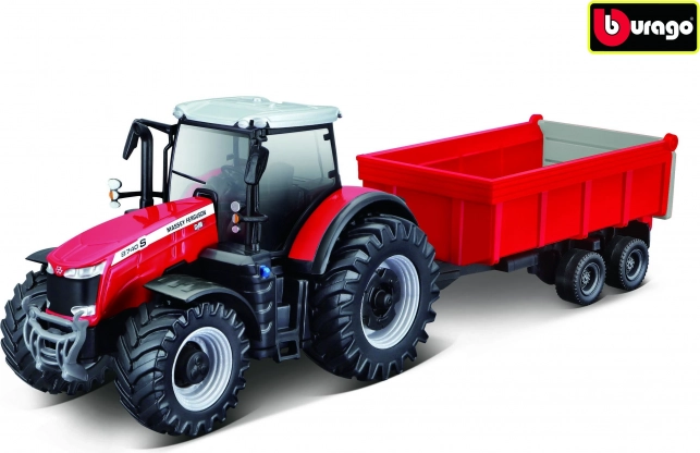 Trattore in metallo Massey Ferguson con rimorchio in scala 1:50