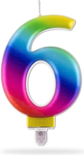 Candela di compleanno arcobaleno numero 6 per torta, 7,5 cm