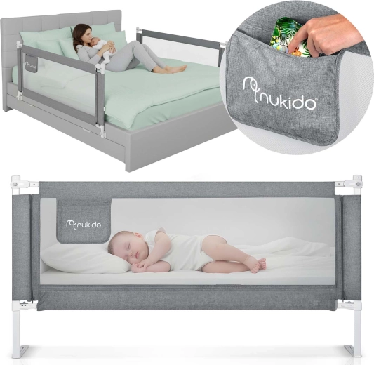 Barriera di sicurezza per letto Nukido 160 cm grigia