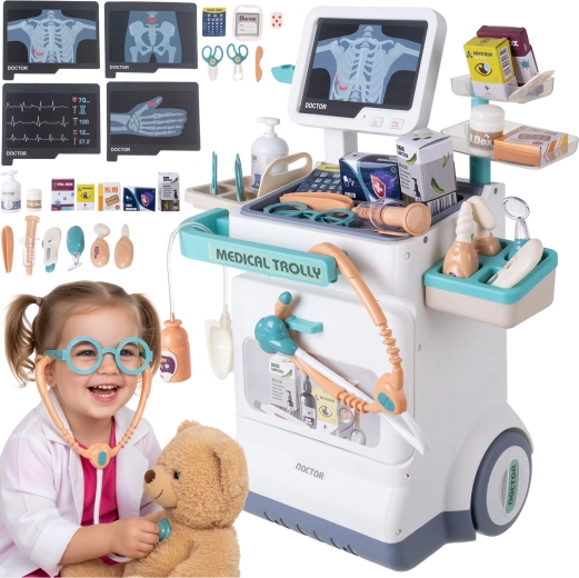 Stazione medica per bambini su carrello con ECG e radiografia, 26 pezzi