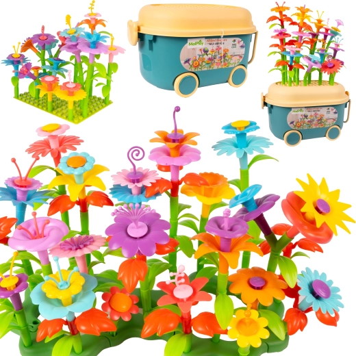 Kit di costruzione floreale DIY carretto da giardino 139 pezzi