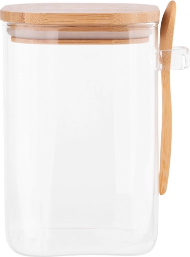 Barattolo quadrato in vetro borosilicato 1 l con coperchio in bambù e cucchiaino