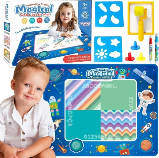 Tappetino da disegno ad acqua Woopie XXL spazio blu 100 × 80 cm