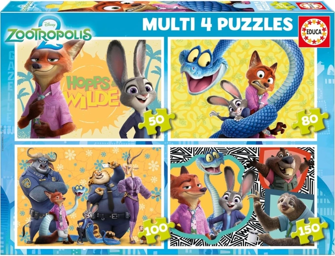 Educa puzzle Zootropolis 4in1 – puzzle progressivi per bambini (50, 80, 100 e 150 pezzi)