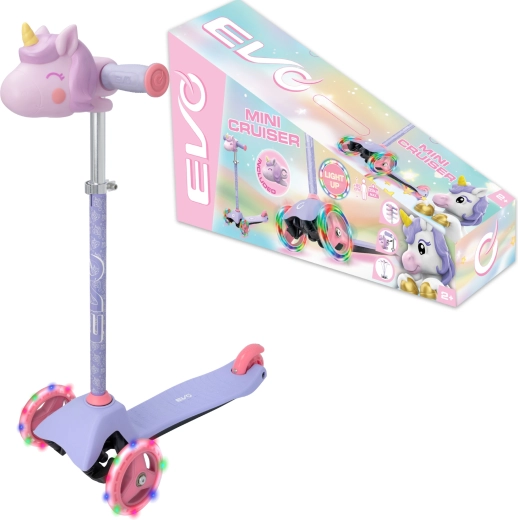 EVO Light Up Mini Cruiser monopattino a tre ruote per bambini con ruote LED Unicorno
