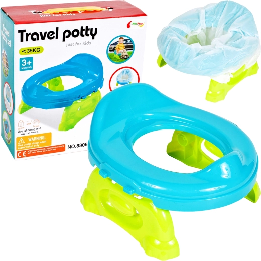 Vasino da viaggio per bambini con sacchetti monouso, blu