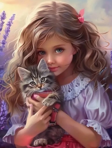 Pittura diamantata Norimpex – ragazza con gatto 30 × 40 cm