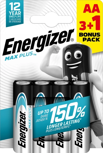 Energizer Max Plus AA batterie alcaline 3+1 gratis, 4 pz