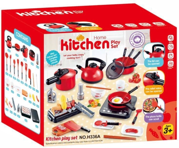 Cucina giocattolo per bambini con accessori 36 pezzi rossa