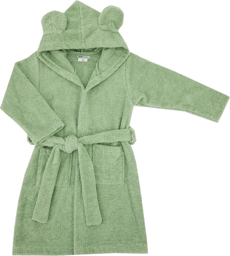Accappatoio da bambino in cotone Eko con cappuccio e orecchie olive green (taglia 92–98)