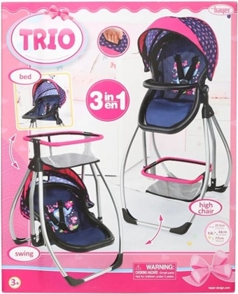 Seggiolone multifunzionale per bambole Bayer Design 3 in 1 grigio/rosa