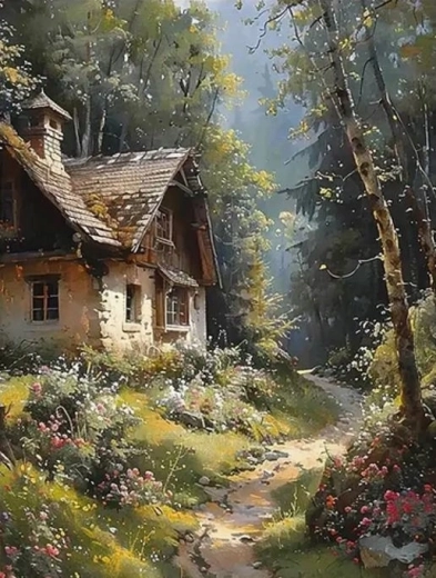 Norimpex pittura per numeri Casetta sul sentiero nel bosco 40 × 50 cm