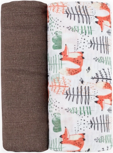 Petite&Mars fasce in mussola di bambù misty forest fox 120 × 120 cm (2 pz)