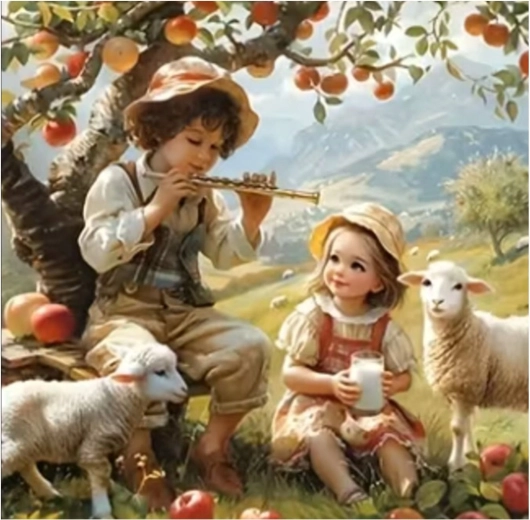 Norimpex pittura con diamanti Pastore bambino sotto il melo 30 × 40 cm
